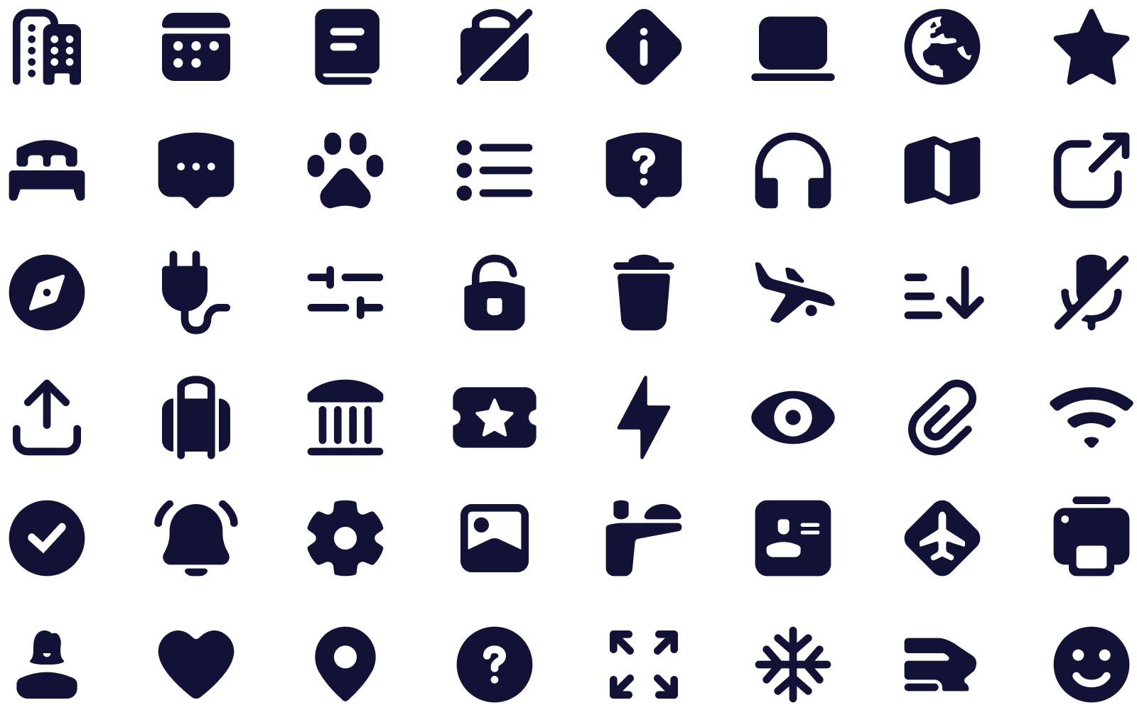 A grid of icons from the Skyscanner Icon set. They are lovely.